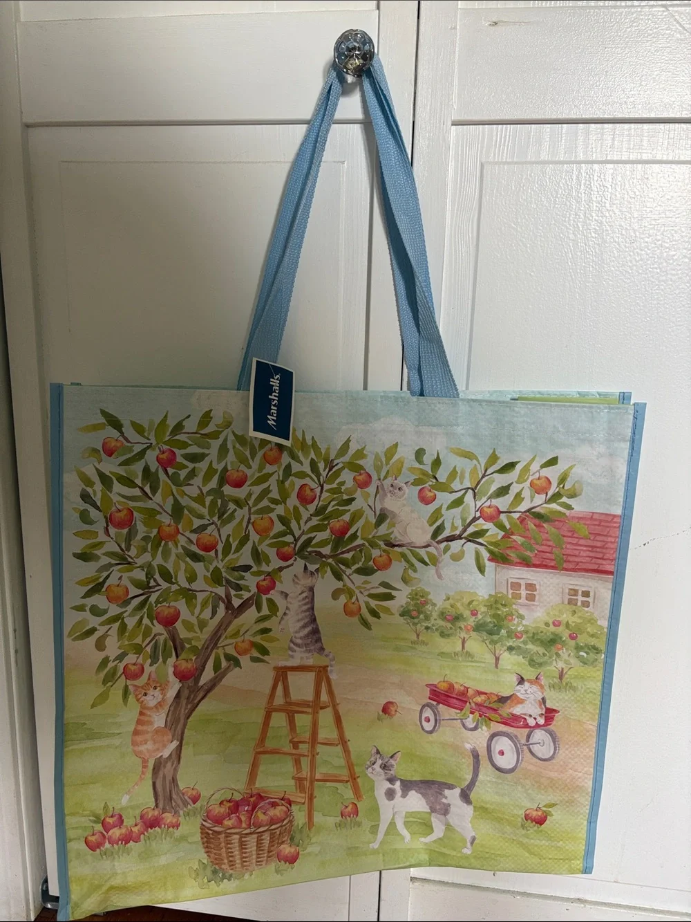 Marshalls Light Blue Cat Orchard Reusable Tote Bag